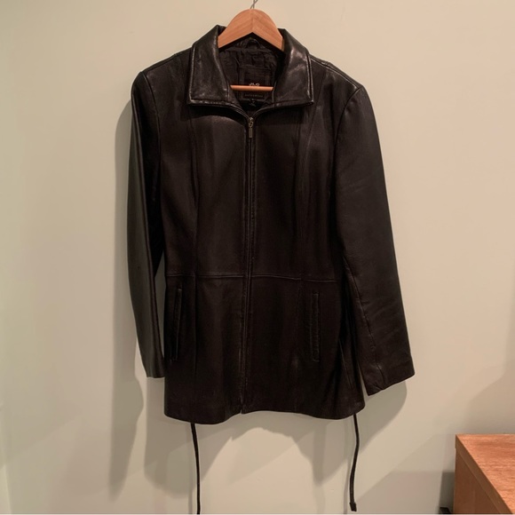 Vintage? JLC New York Outerwear Black Leather Wrap Tie Jacket Large L Y2K - Picture 7 of 13